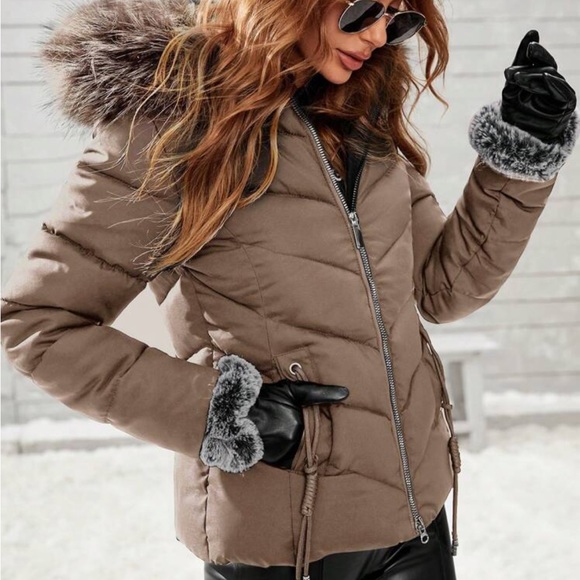 Cozy Zipper Vegan Fur Hooded Puffer Jacket Coat - Picture 14 of 15